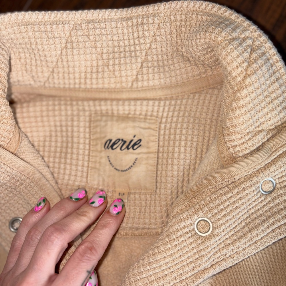 Aerie Cream Waffle Snap Button Sweatshirt Pullover Cozy Neutral SIZE SMALL - Picture 3 of 5